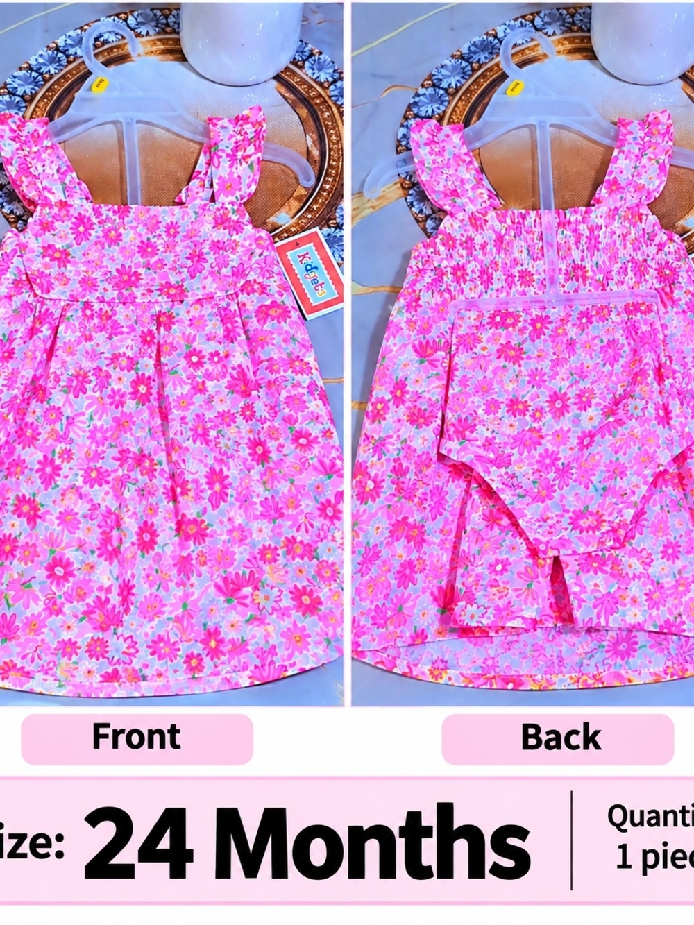 Kids Floral Pink Sundress with Matching Bloomers - 24 Months
